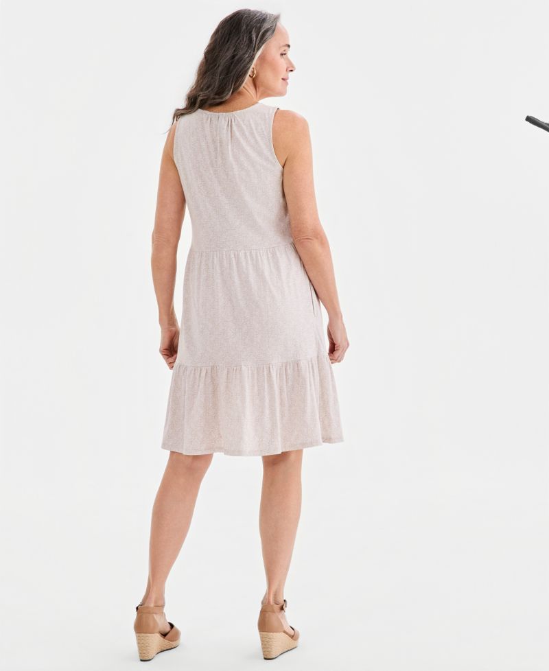 Petite Printed Round-Neck Tiered Tank Dress