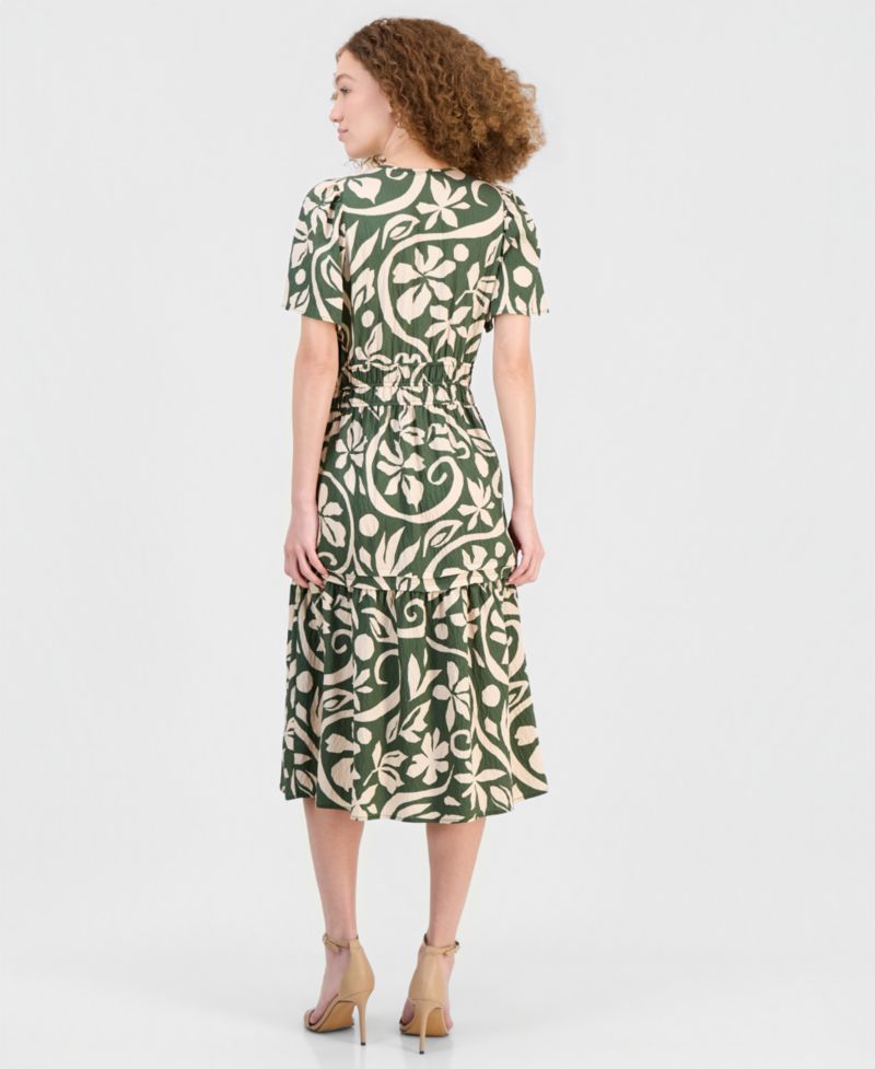 Women's Elastic-Waist Tiered Midi Dress