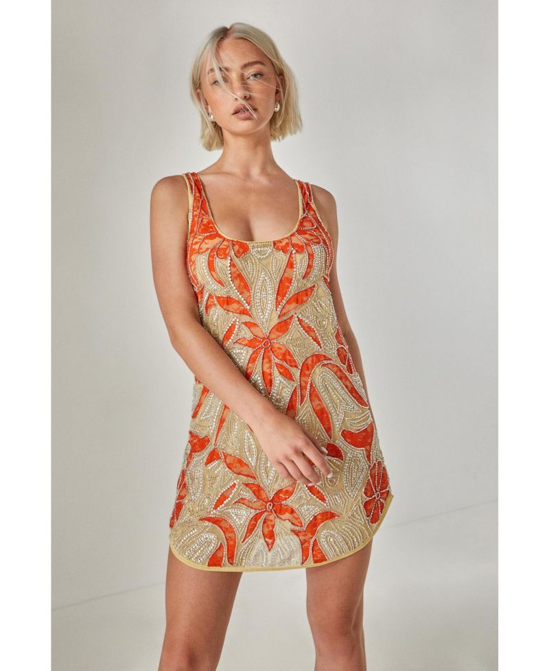 Women's Retro Lace Curved Hem Mini Dress