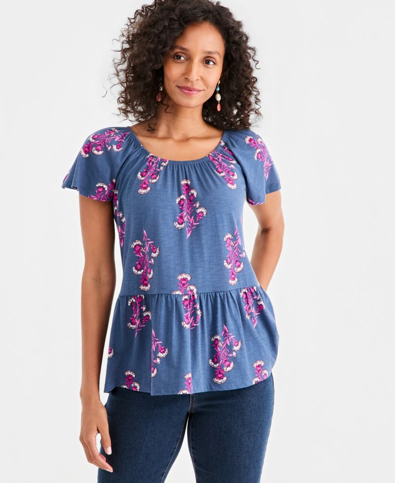 Petite Floral Print Peplum Top