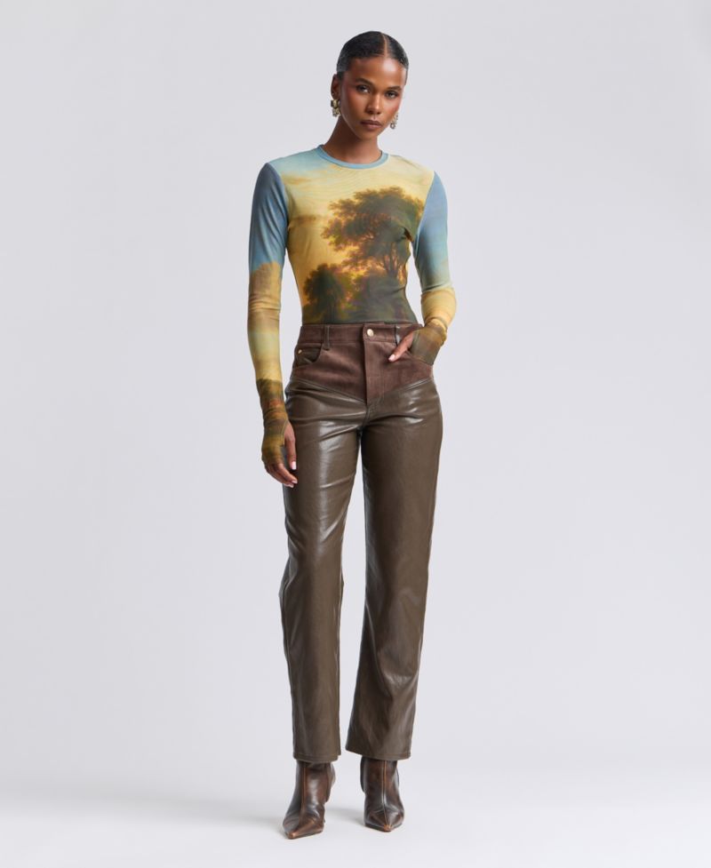 Women's High-Rise Yoke Slim Polyurethane Pants