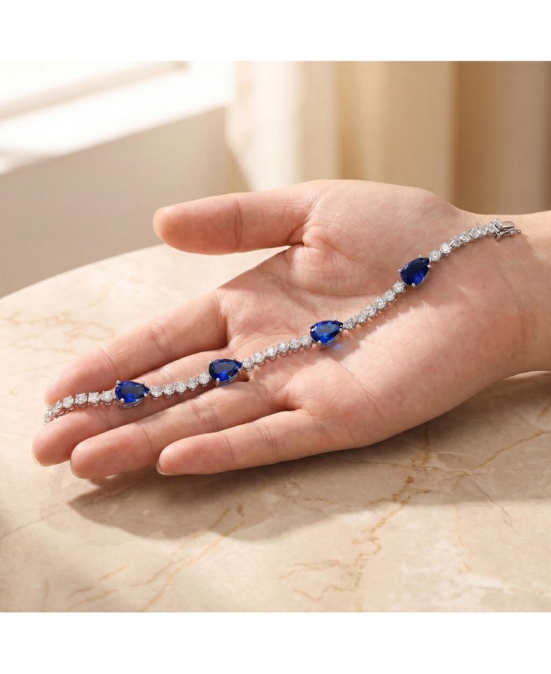 White Gold Plated with Colored Pear Cubic Zirconia Tennis Bracelet