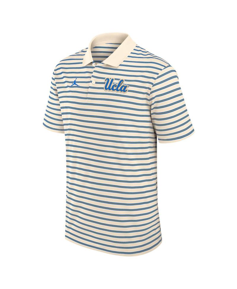 Men's Tan/Blue UCLA Bruins Striped Primary Logo Performance Polo Shirt