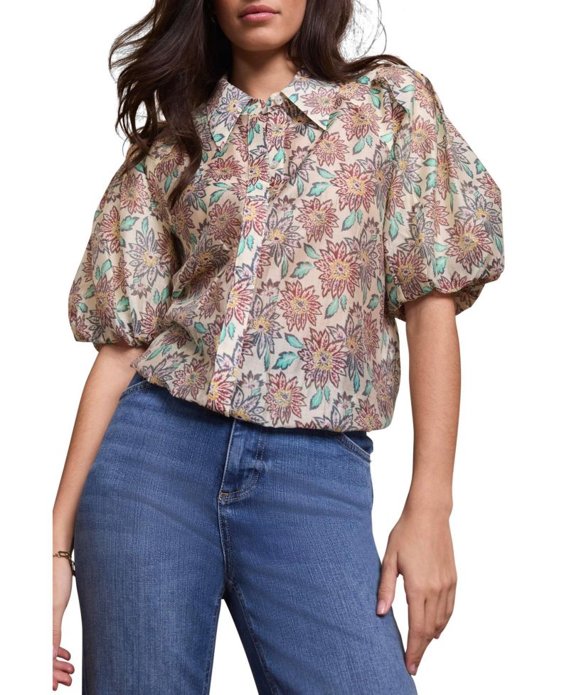 Women's Floral-Print Puff-Sleeve Shirt