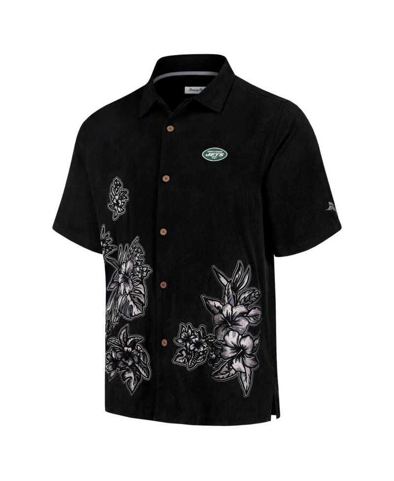 Men's Black New York Jets Hibiscus Camp Button-Up Shirt
