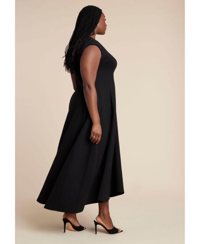 Plus Size V-Neck Notch-Seam Detail Ponte Maxi Dress