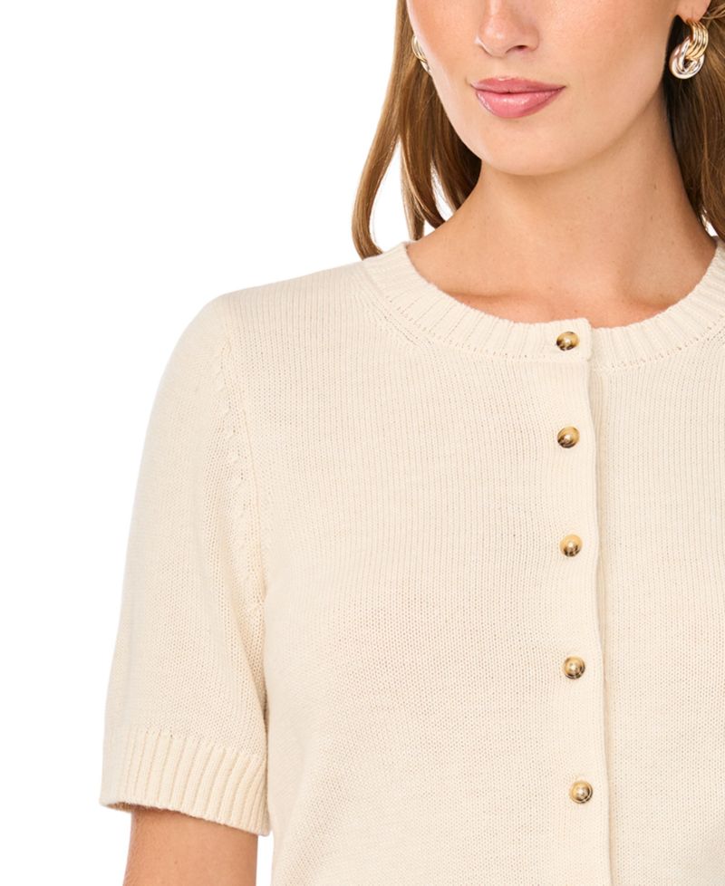 Women's Short-Sleeve Crewneck Cardigan
