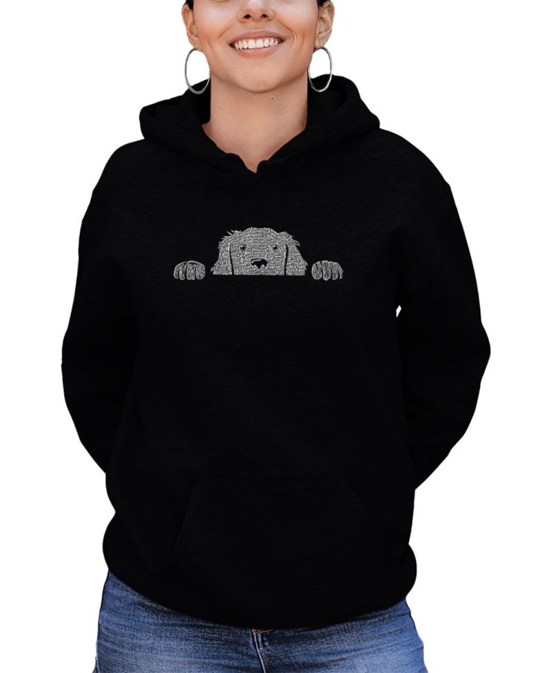 Women's Peeking Dog Word Art Hooded Sweatshirt