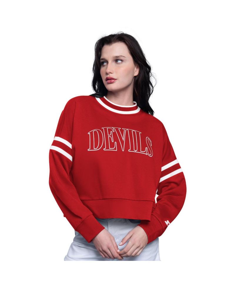 Women's Red New Jersey Devils Power Play Cropped Pullover Sweatshirt