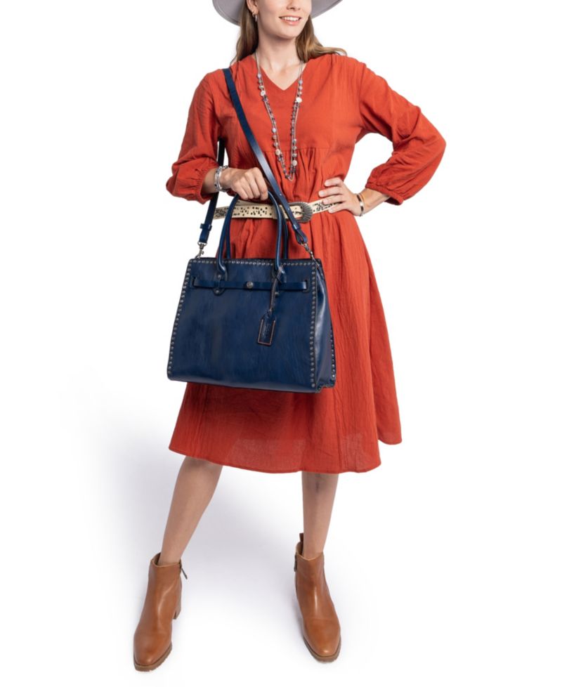 Westland Large Studded Leather Satchel Bag