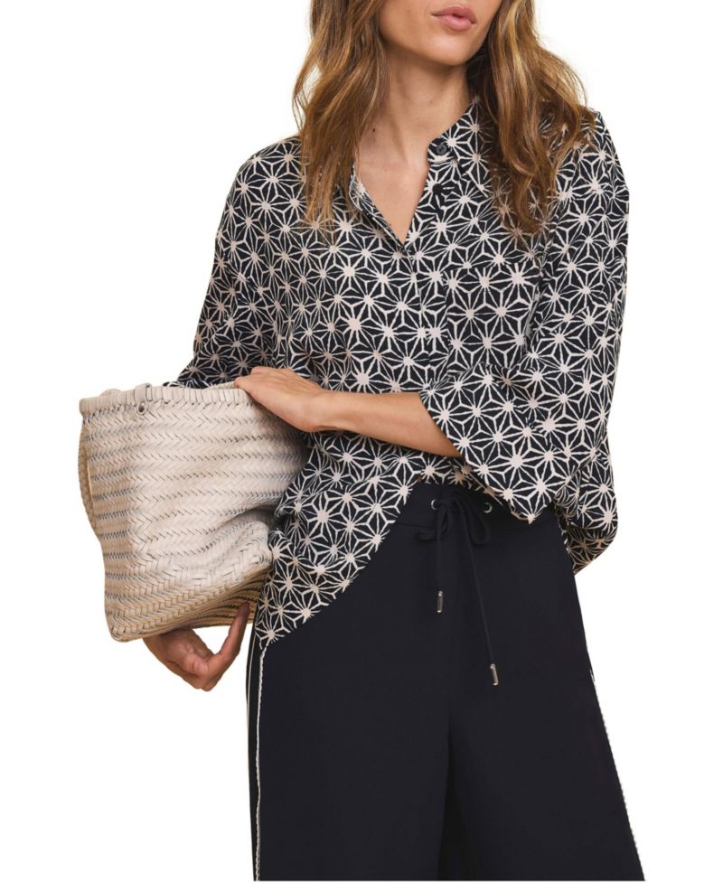 Women's Geometric-Print Resort 3/4-Sleeve Shirt