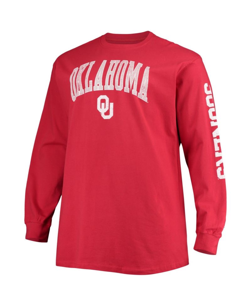 Men's Crimson Oklahoma Sooners Big & Tall 2-Hit Long Sleeve T-Shirt