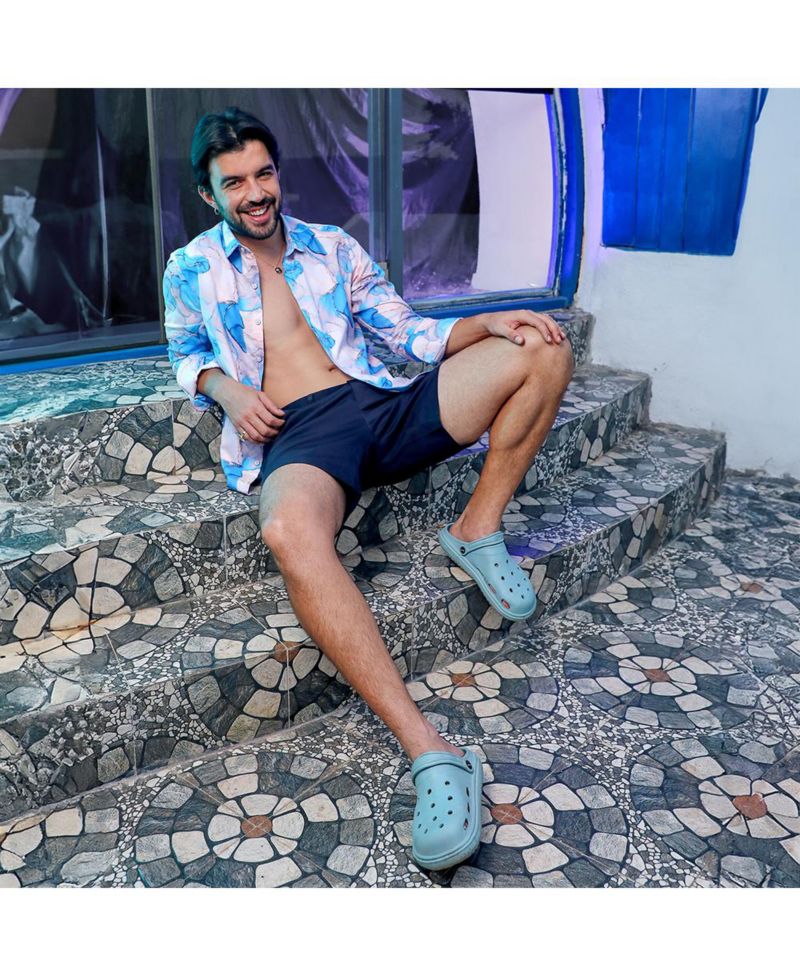 Men's Sky Blue & Ivory White Marble Shirt