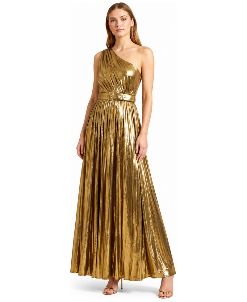 Plus Size One Shoulder Metallic Dress