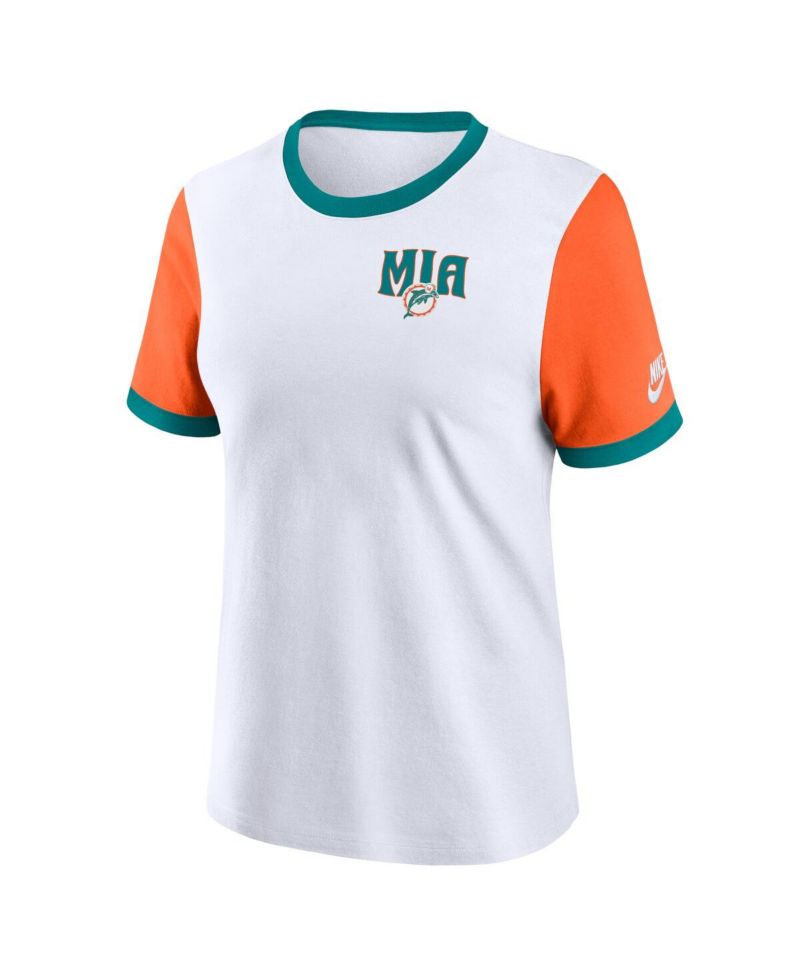 Women's White/Orange Miami Dolphins Rewind Ringer T-Shirt