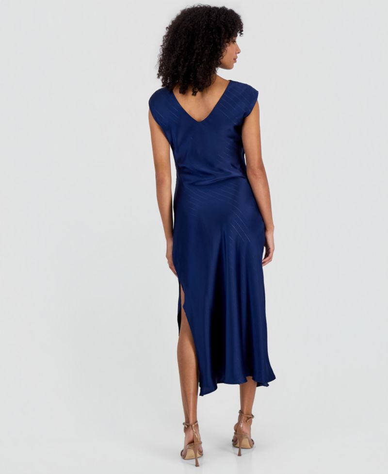 Women's Slim Max Lurex-Pinstripe Sleeveless Satin Maxi Dress