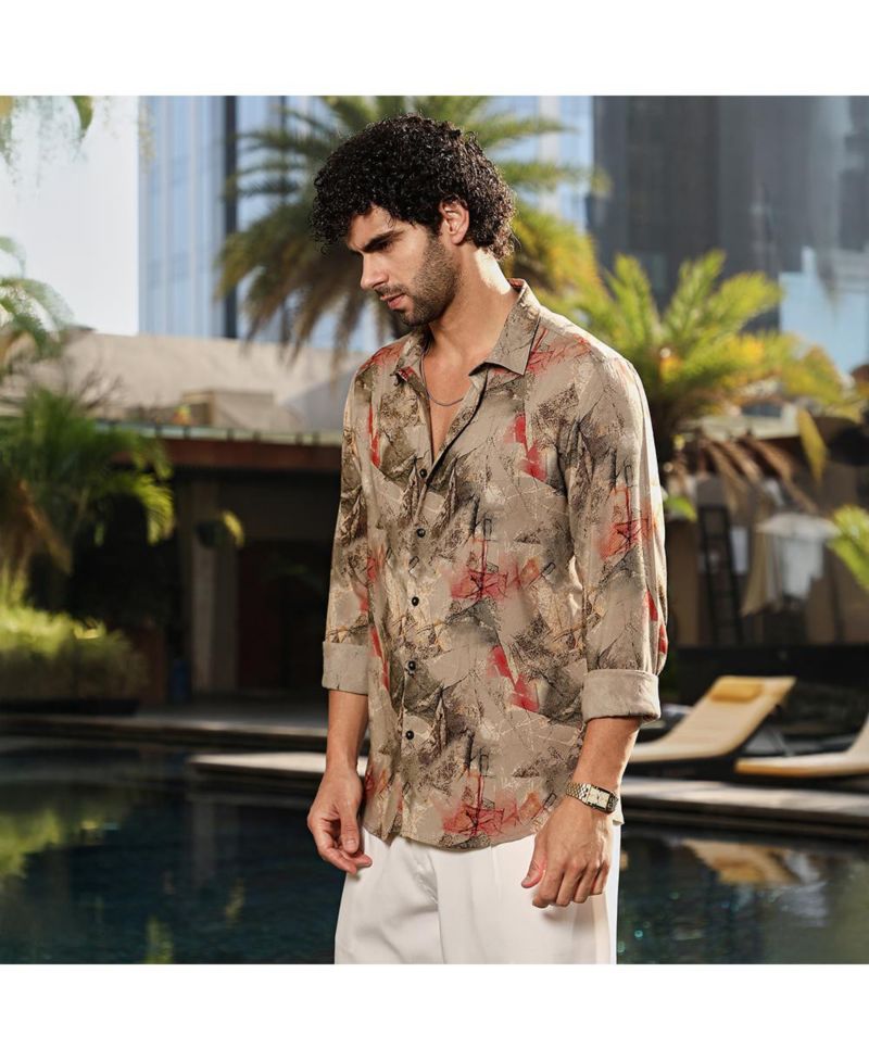 Men's Camel Beige Pigme-Strokes Shirt