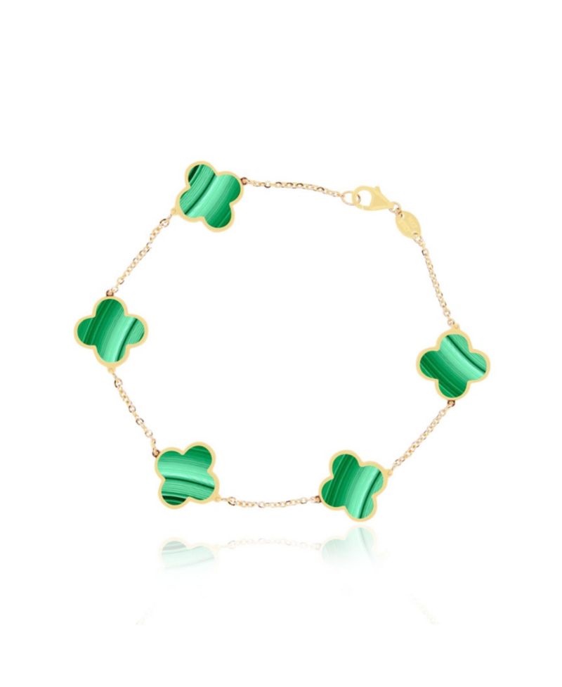 Large Malachite Clover Bracelet 14K Gold
