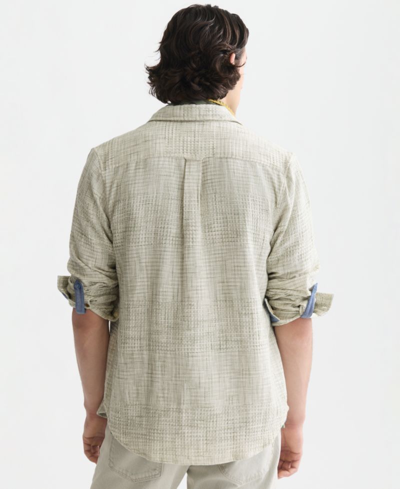 Men's Cotton Melange Waffle Button-Down Shirt
