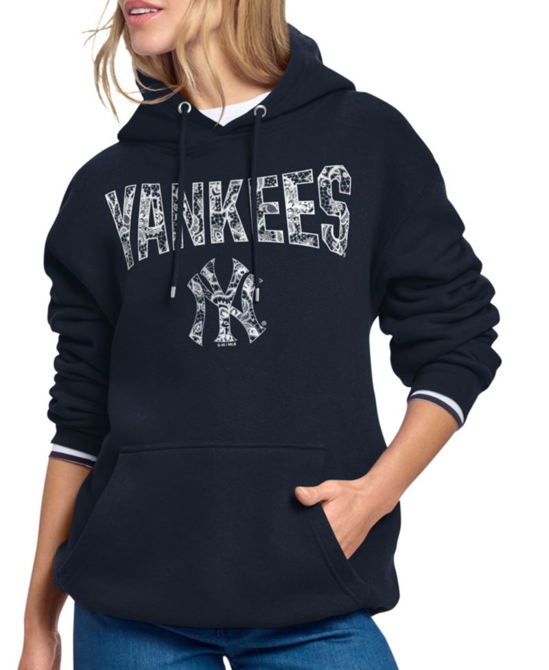 Women's Navy New York Yankees Lace Team Lockup Fleece Hoodie