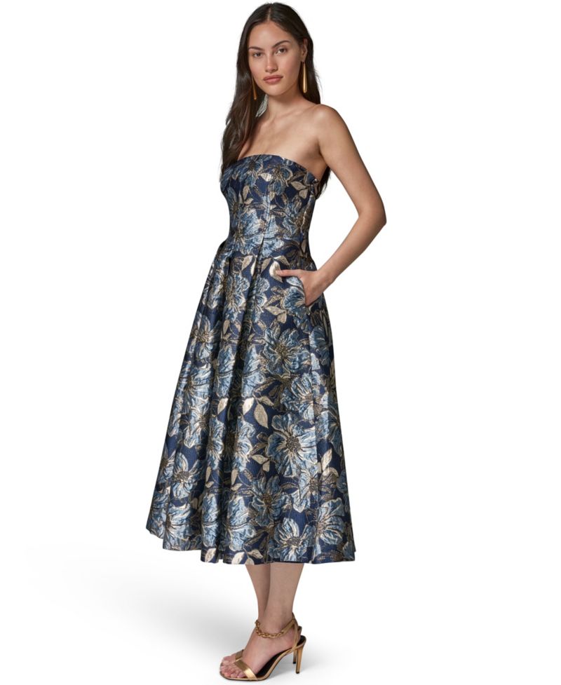 Women's Floral Strapless Midi Gown