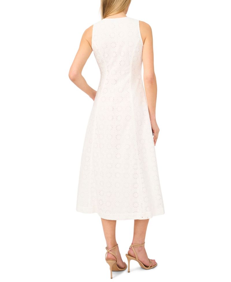Women's V-Neck Sleeveless Button-Down Cotton Midi Dress