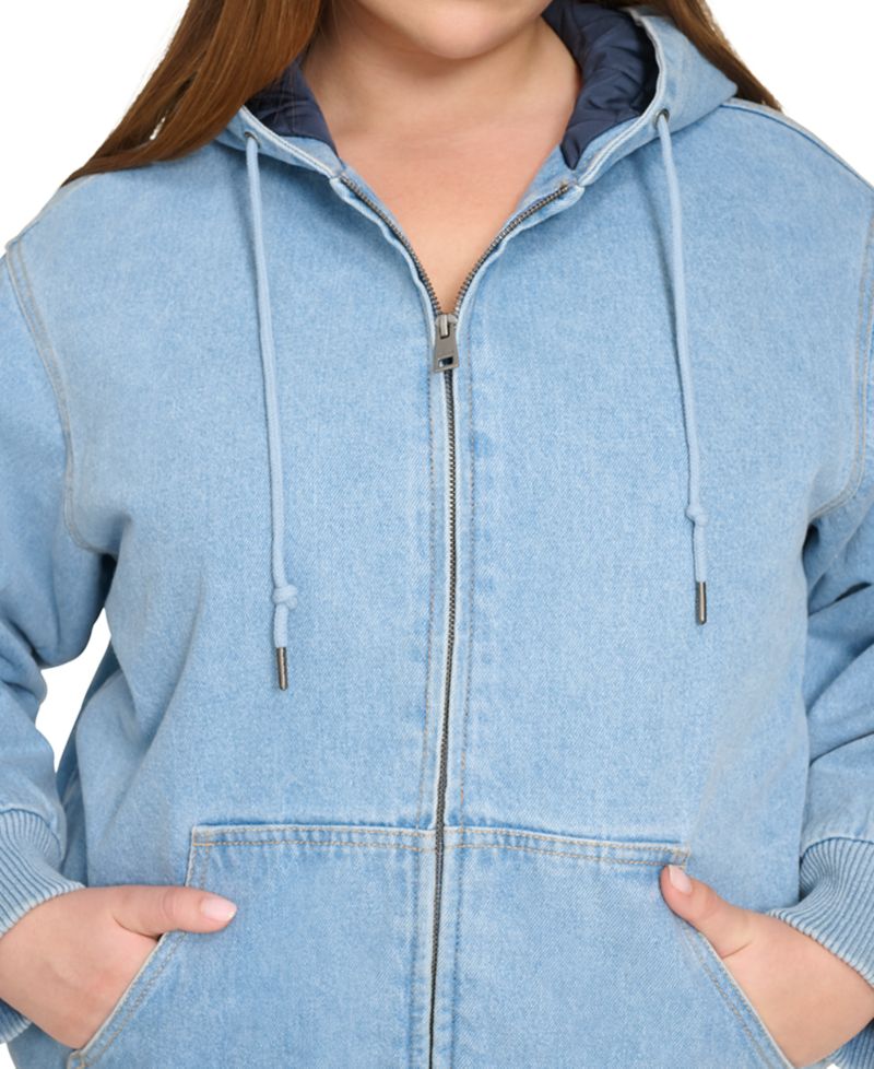 Plus Size Quilted Lined Hooded Bomber Jacket