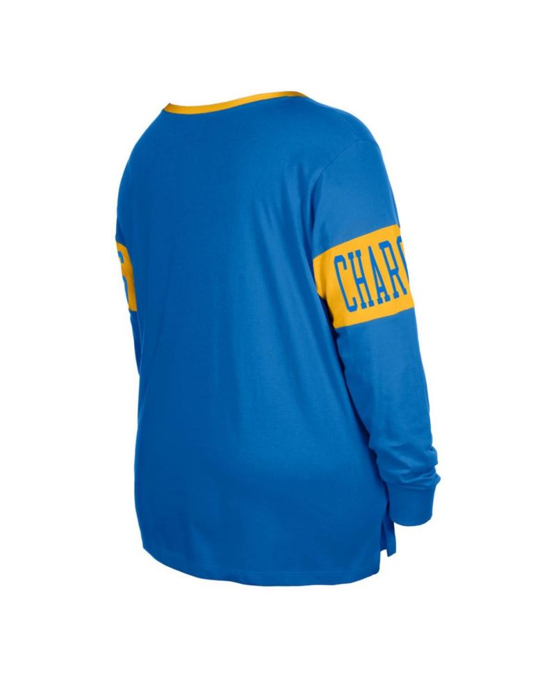 Women's Powder Blue Los Angeles Chargers Plus Size Lace-Up Notch Neck Long Sleeve T-Shirt