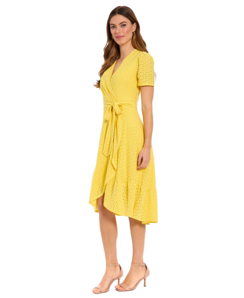 Petite Eyelet Faux-Wrap Midi Dress