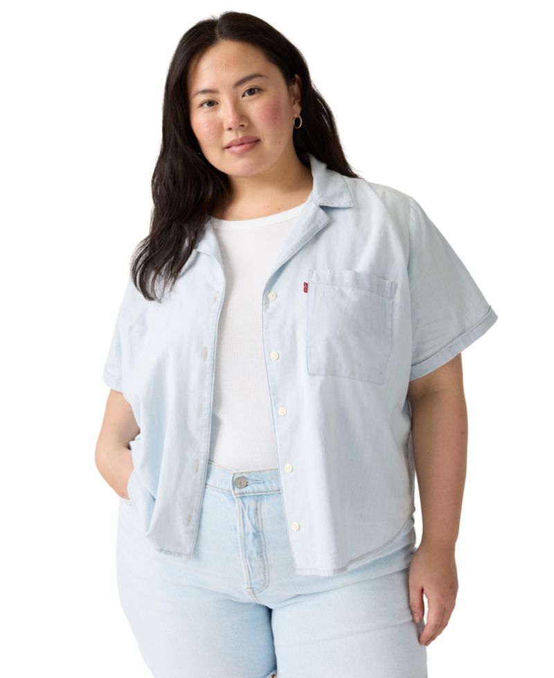 Plus Size Bennie Button-Up Camp Cotton Shirt