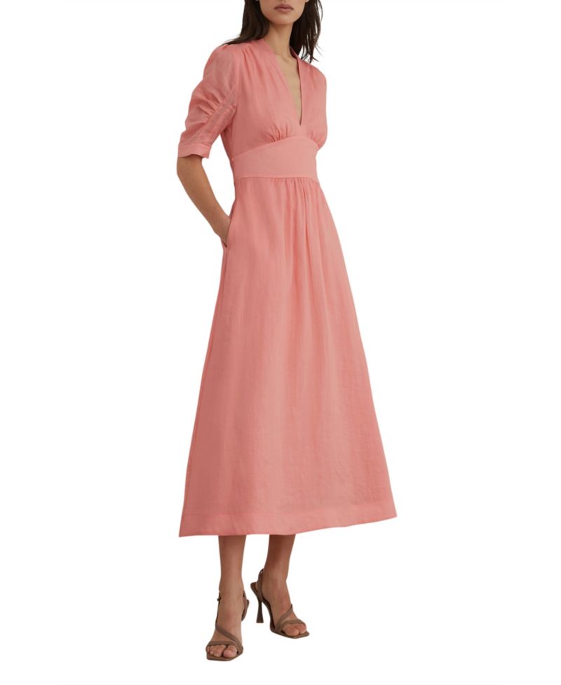 Women's Short-Sleeve Waisted Midi Dress