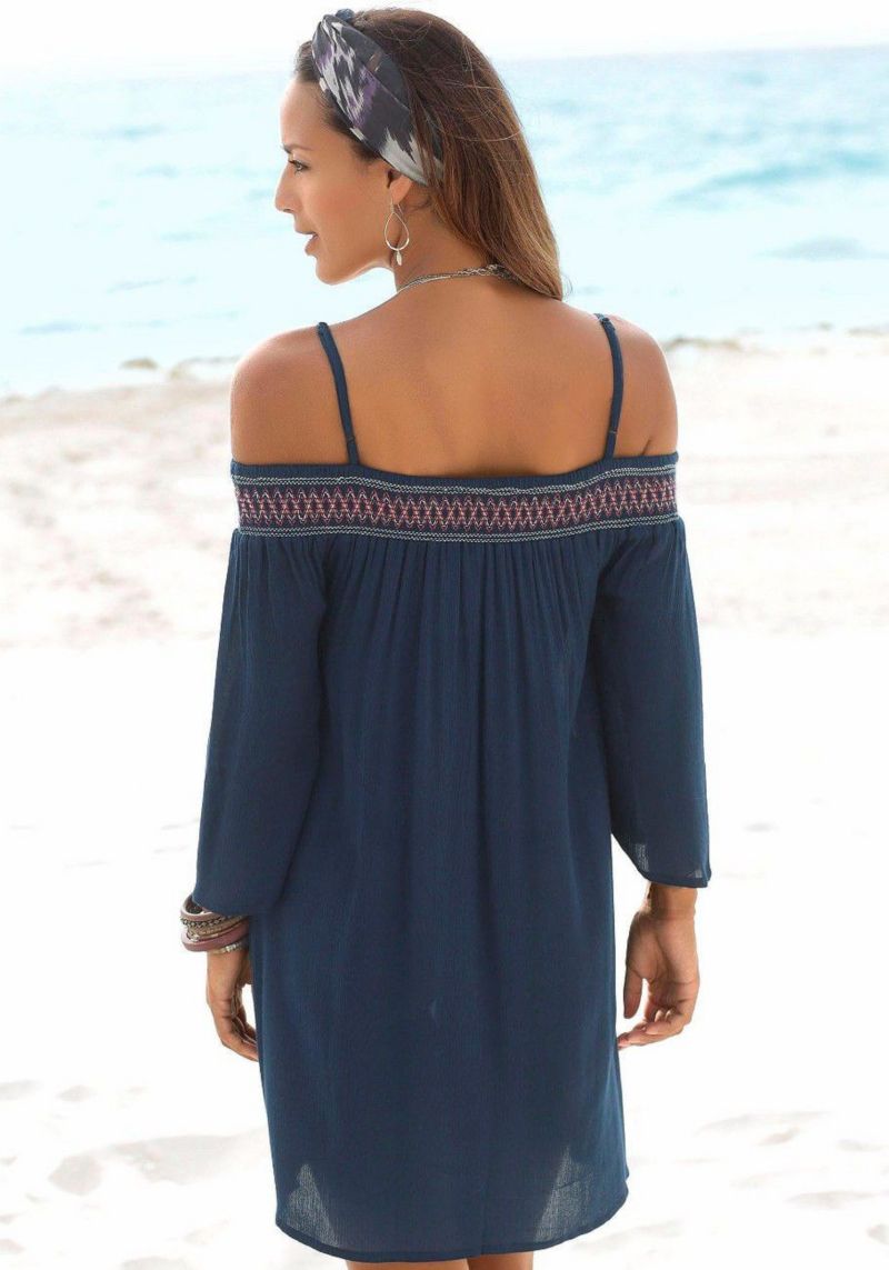 Women's Viscose Embroidered Cold Shoulder Short Dress