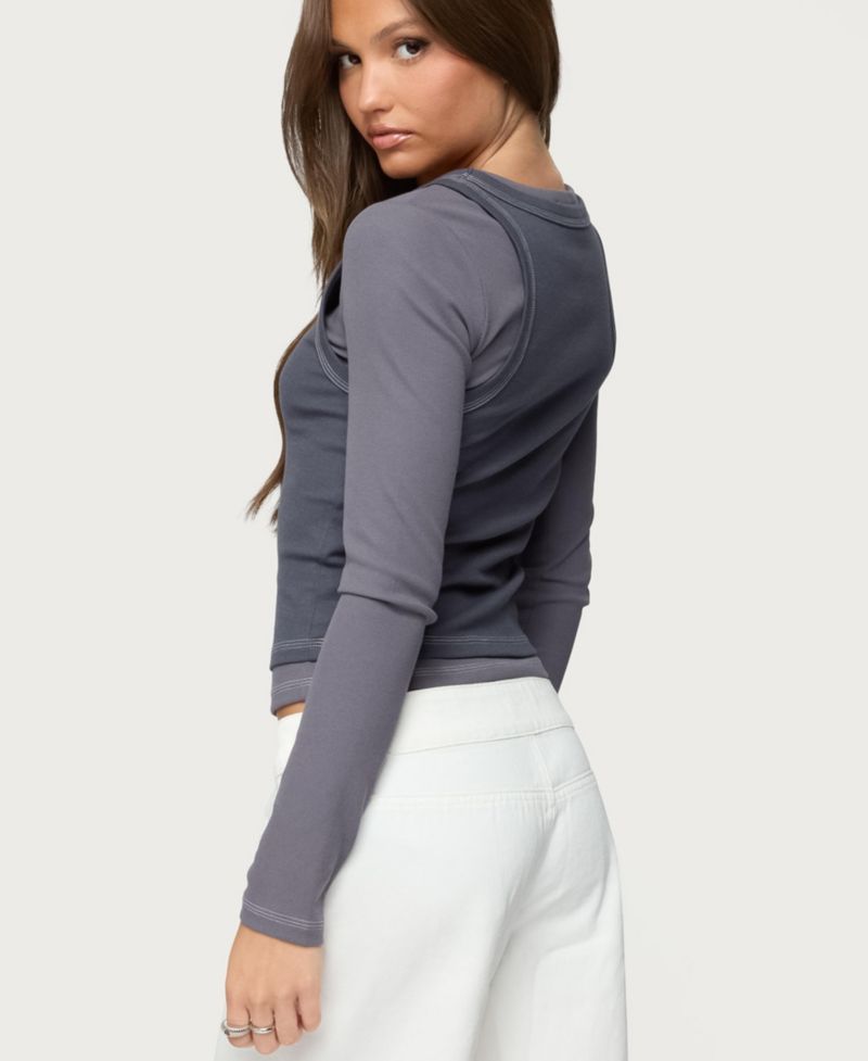 Womens Zane Contrast Layered Long Sleeve Top