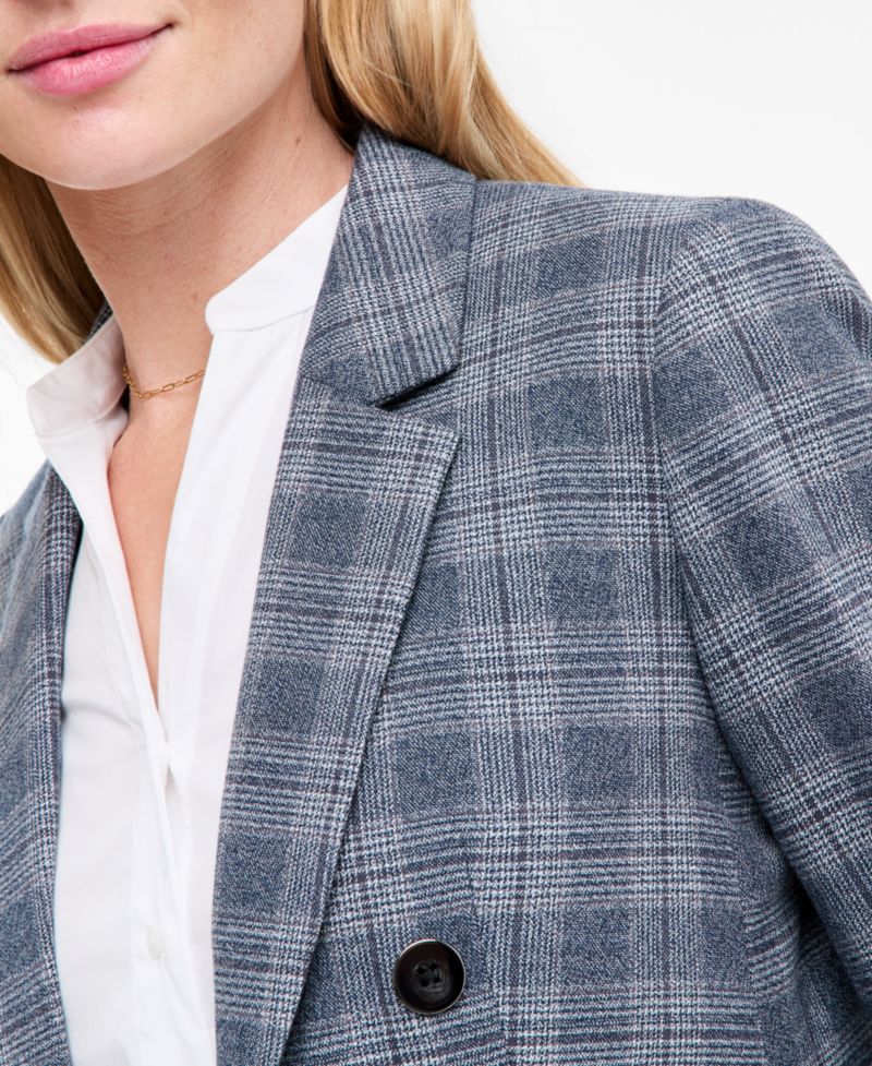 Petite Plaid Double-Breasted Blazer