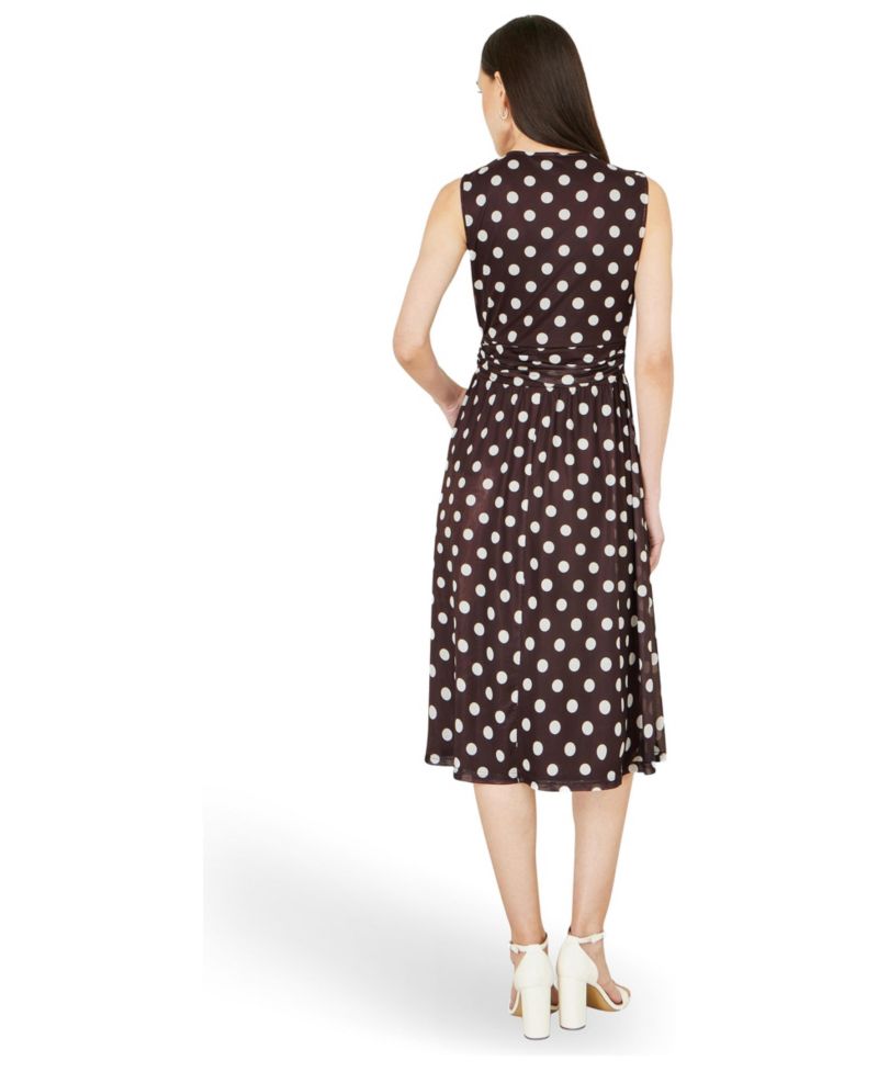 Women's Polka Dot Mesh Wrap Skater Dress