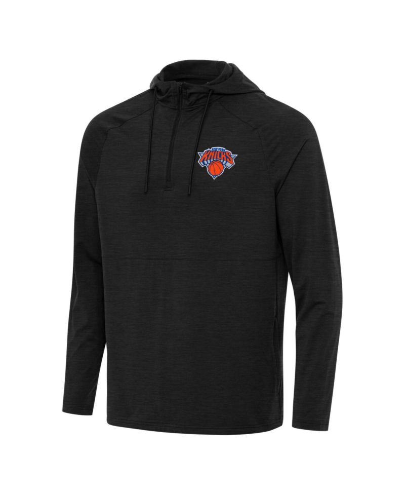 Men's Heather Black New York Knicks Spikes Raglan Quarter-Zip Hoodie