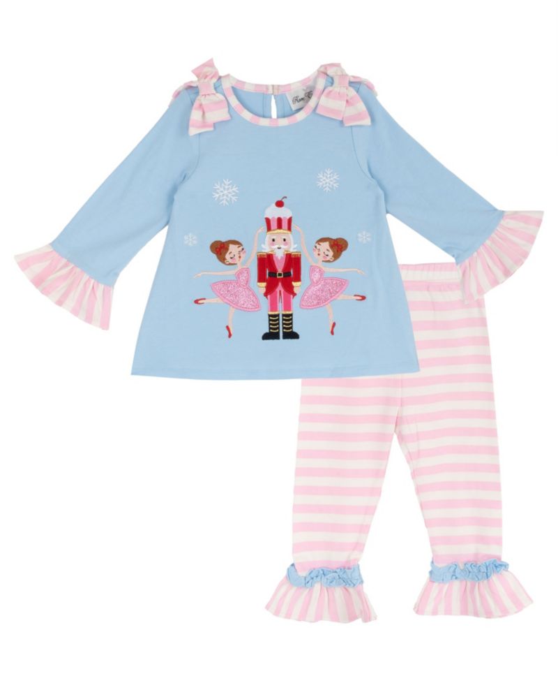 Baby Girls' Nutcracker and Ballerina Applique Long-Sleeve Top and Strip Leggings, 2-Piece Set