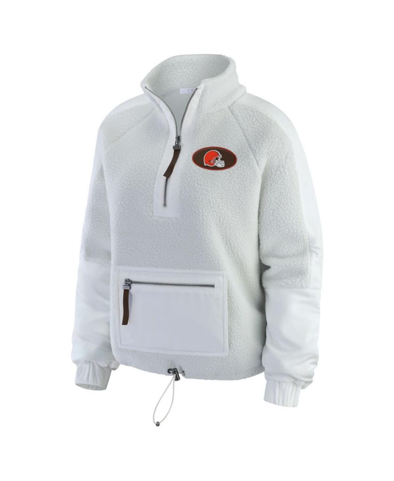 Women's White Cleveland Browns Polar Fleece Half-Zip Jacket