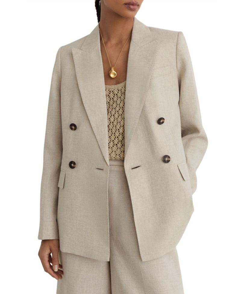 Women's Kit Linen Double-Breasted Peak Lapels Blazer
