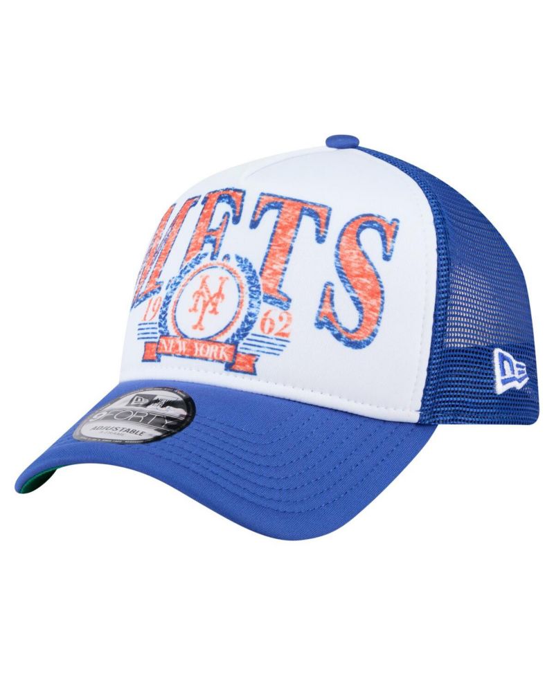 Men's White New York Mets Distressed 9FORTY A-Frame Adjustable Trucker Hat