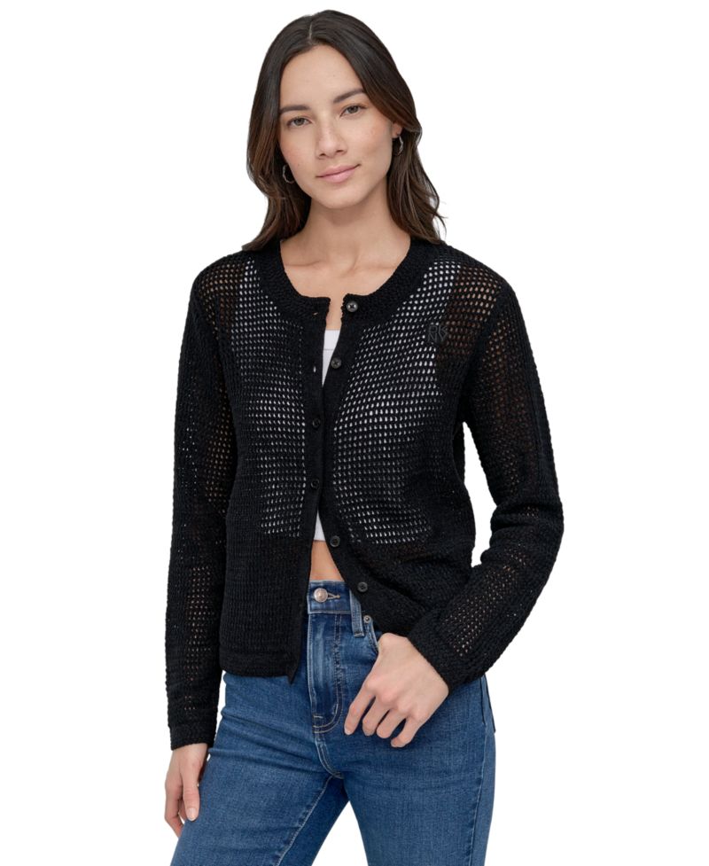 Women's Baby Chenille Open-Stitch Long-Sleeve Cardigan