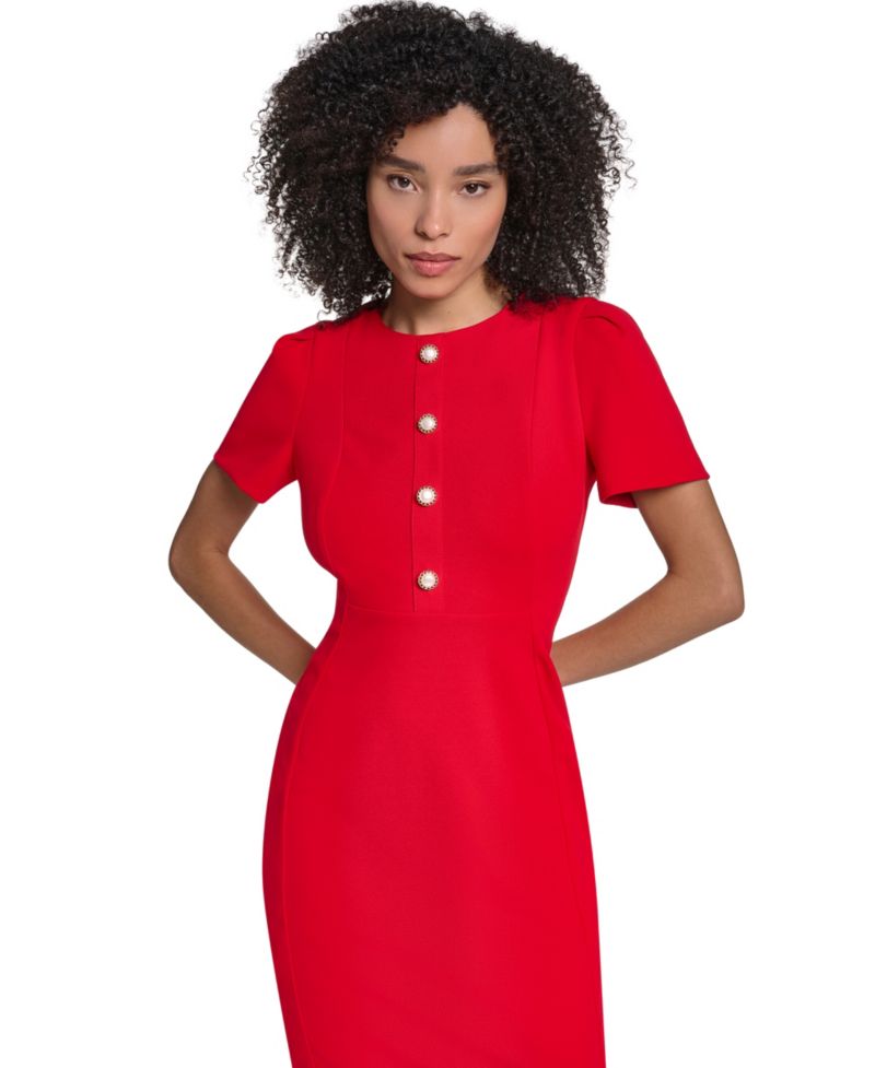 Women's Puff-Sleeve Scuba-Crepe Sheath Dress