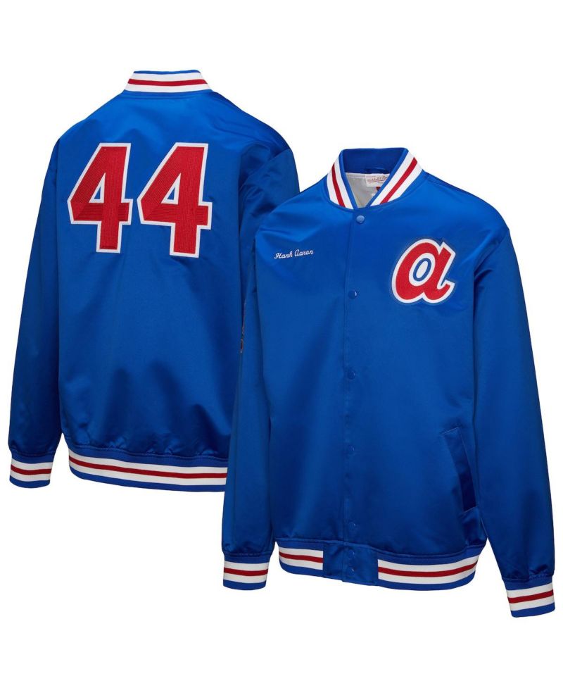 Men's Hank Aaron Royal Atlanta Braves Legends Collection Vintage Satin Full-Snap Jacket