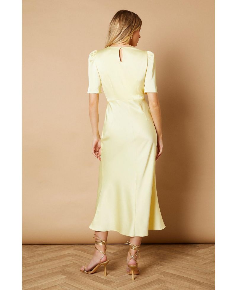 Women's Satin V-Neck Midi Dress