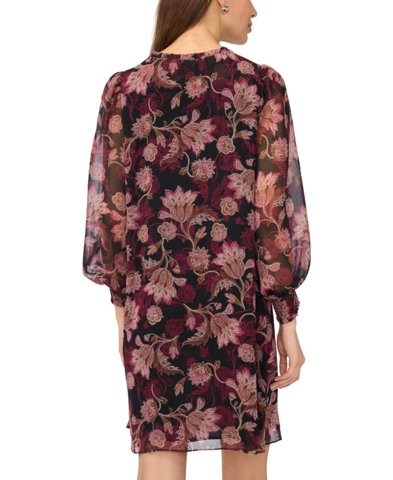 Women's Smocked Yoke Ruffle Neck Dress