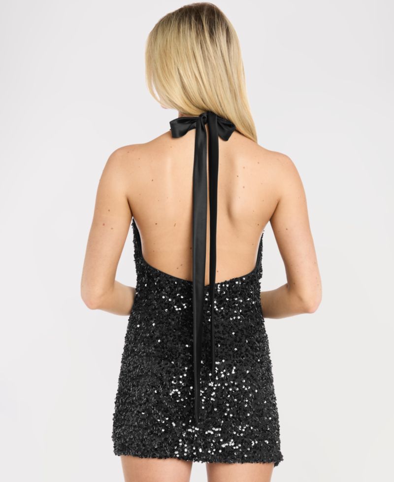 Juniors' Mini Beaded Halter Dress