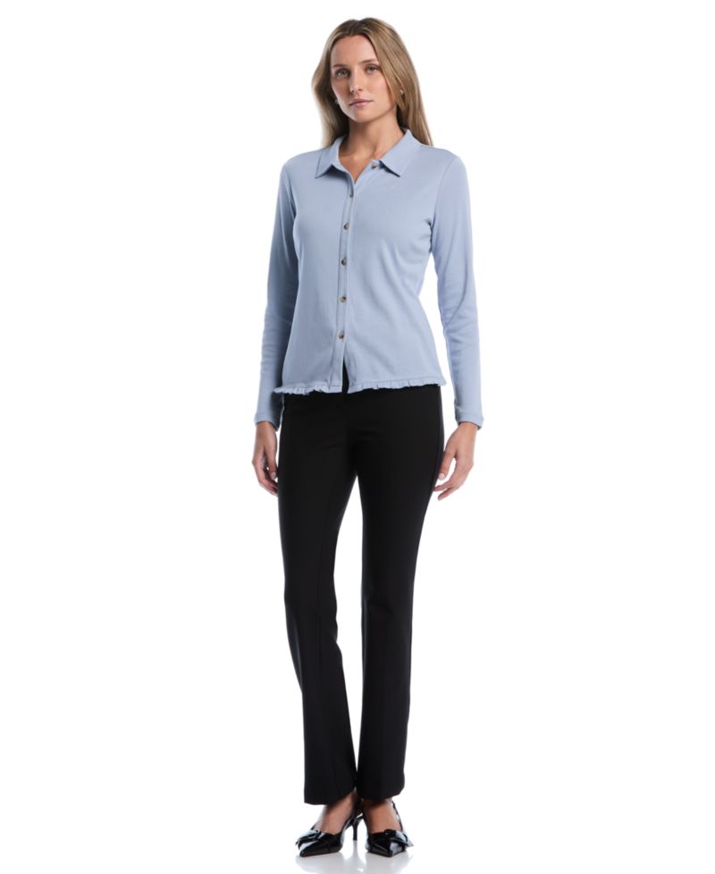 Petite Long-Sleeve Ruffle-Trim Cotton Shirt