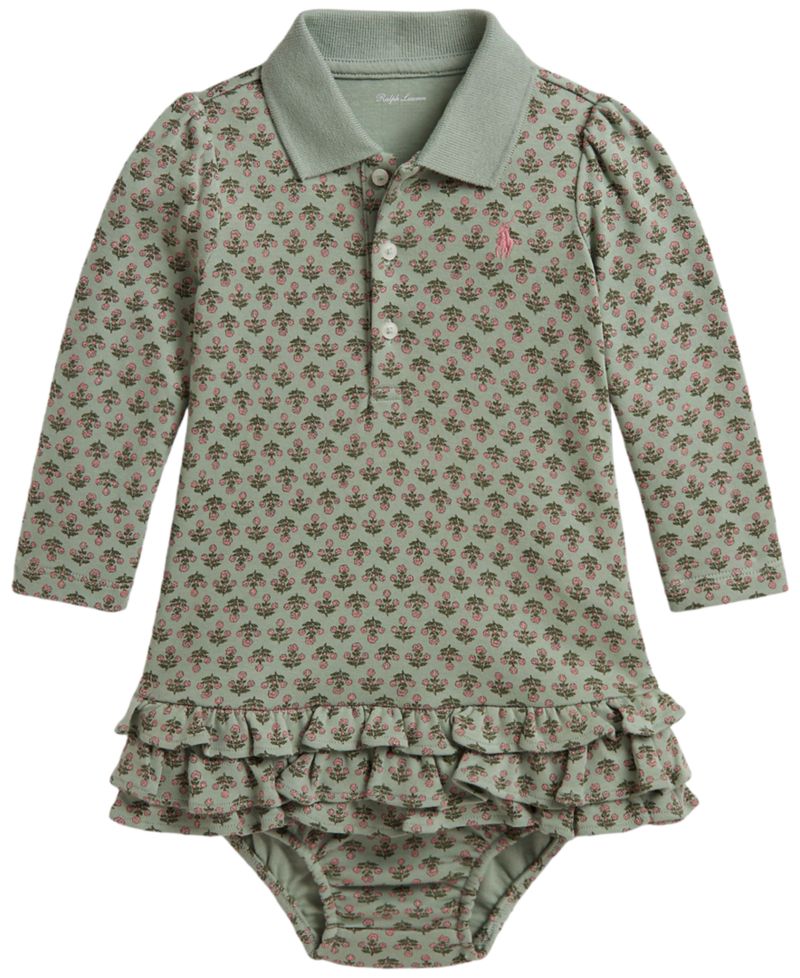 Baby Girls' Floral Soft Polo Dress and Bloomer, 2-Piece Set