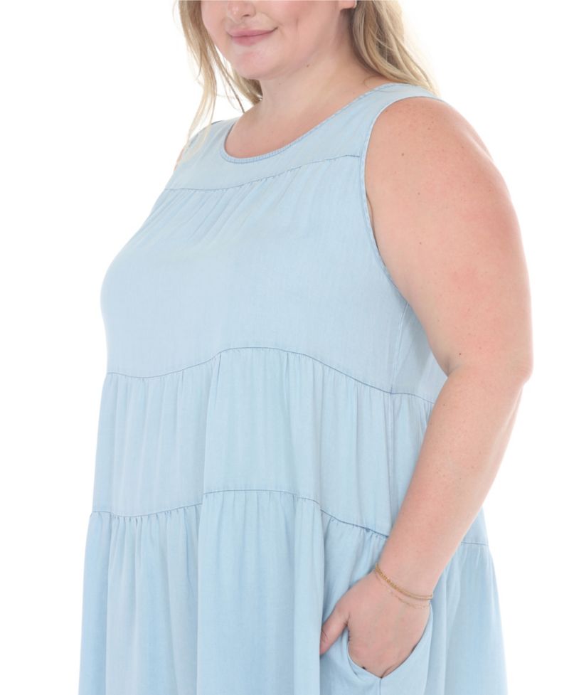 Plus Size Sleeveless Tiered Swing Midi Dress