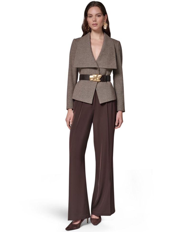 Women Cropped Shoulder-Padded Belted Blazer